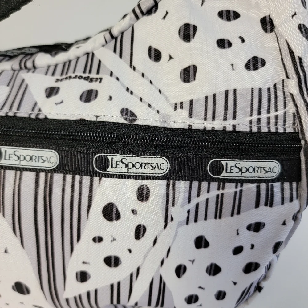 LeSportsac Black White Butterfly Hobo Shoulder Bag Crescent